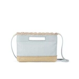 The Sak Linden Baby Blue Leather 3-in-1 Bag Clutch Shoulder Crossbody EUC